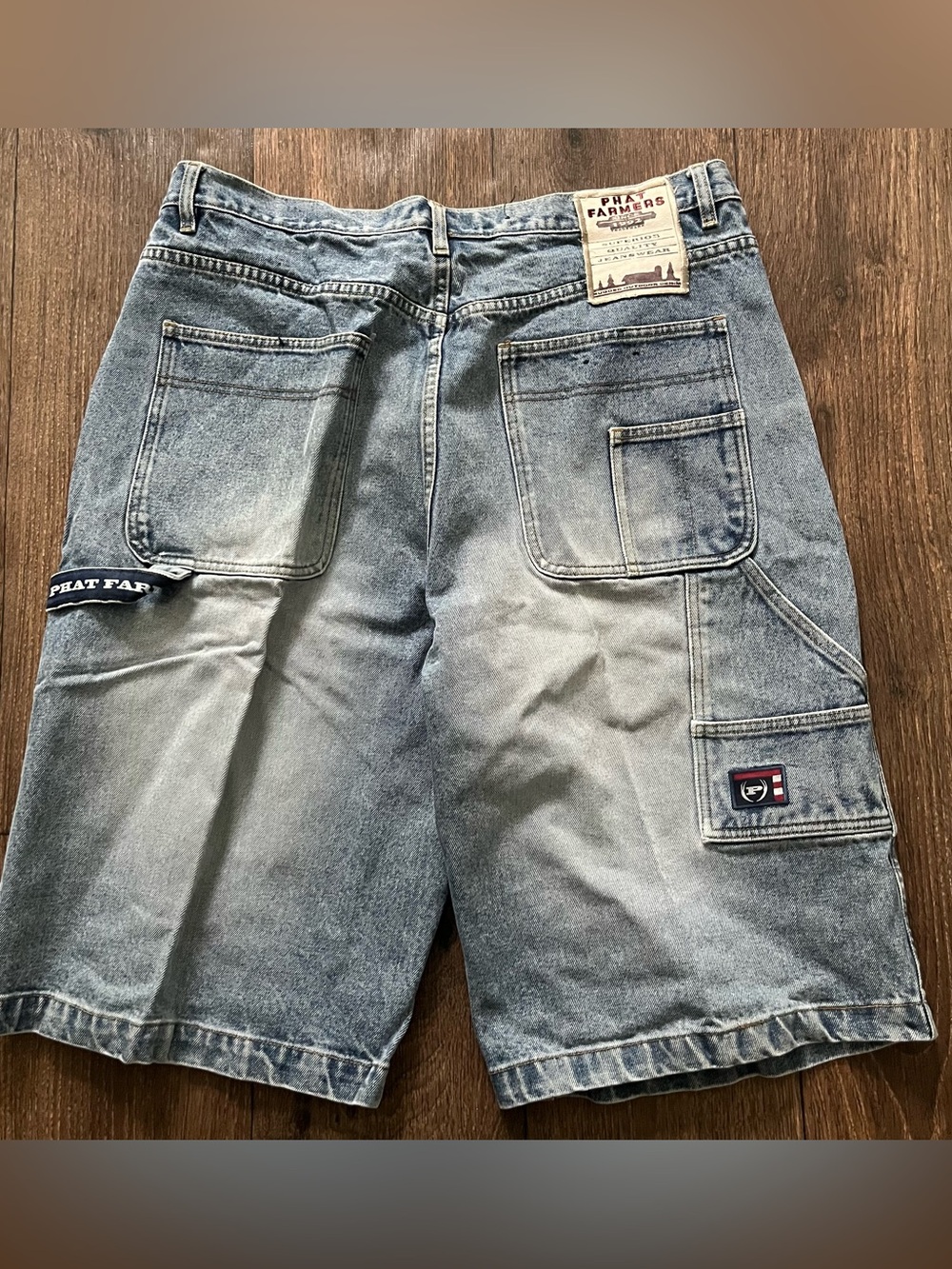 Vintage Y2K phat farm whisker denim jean light baggy shorts jorts 38 actual 36”